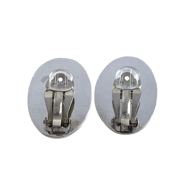 Vintage Mexico Sterling Silver 925 Swirl Oxidized Oval Clip On Earrings - Picture 9 of 11